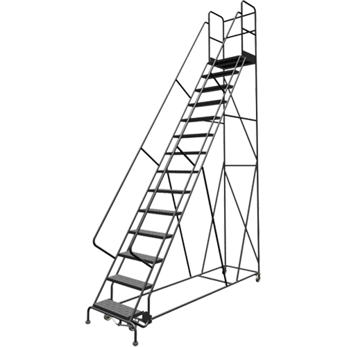 Deep Top Step Rolling Ladder, 14 Steps, 24" Step Width, 140" Platform Height, Steel Industrial Sales