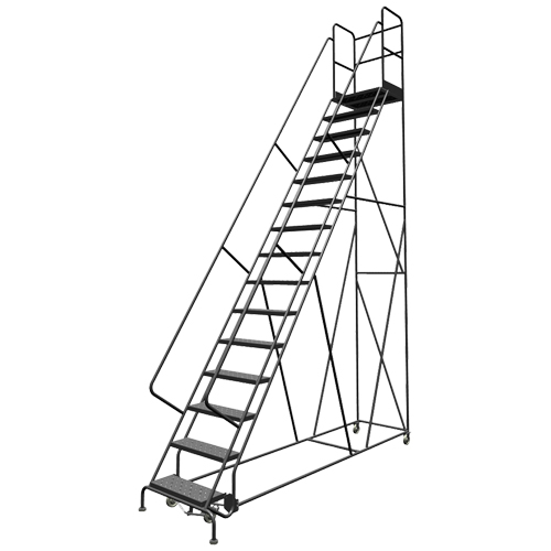 Escabeaux roulants &agrave; dessus profond, 16 marches, Largeur de la marche 24", Hauteur de la plateforme 160", Acier Industrial Sales