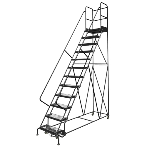 Deep Top Step Rolling Ladder, 7 Steps, 24" Step Width, 70" Platform Height, Steel Industrial Sales