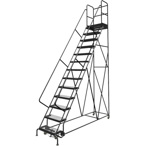Deep Top Step Rolling Ladder, 13 Steps, 24" Step Width, 130" Platform Height, Steel Industrial Sales