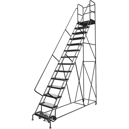 Escabeaux roulants &agrave; dessus profond, 14 marches, Largeur de la marche 24", Hauteur de la plateforme 140", Acier Industrial Sales