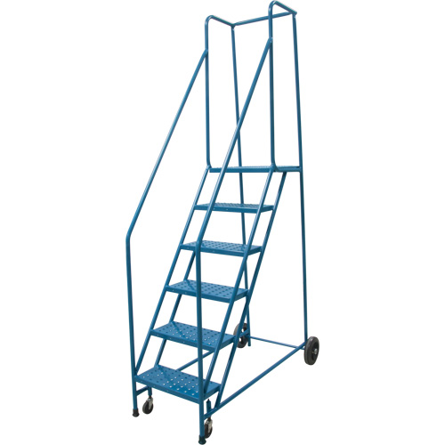 Rolling Step Ladder, 6 Steps, 18" Step Width, 55" Platform Height, Steel Industrial Sales