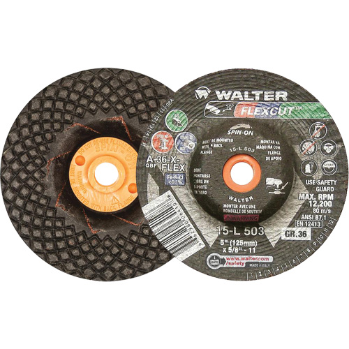 Meules &agrave; moyeu d&eacute;port&eacute; Flexcut, 5", 36 Grain, Oxyde d'aluminium, 5/8"-11, 12 200 Tr/min, Type 29 Industrial Sales
