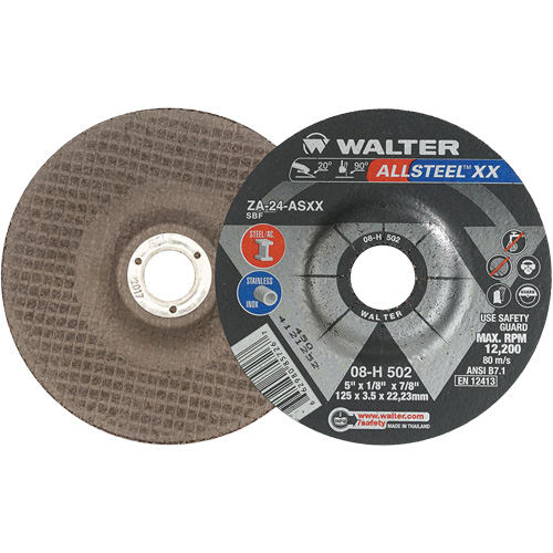 Depressed Centre Grinding Wheels - ALLSTEEL XX, 5" x 1/8", 7/8" Arbor, Type 27, Zirconia Alumina, 12200 RPM Industrial Sales