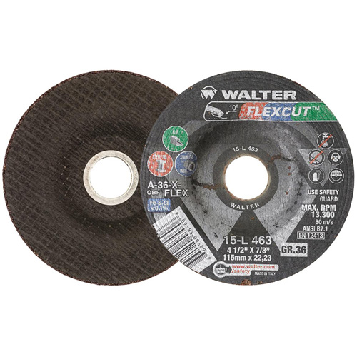 Meule FLEXCUT, 4-1/2", 36 Grain, Oxyde d'aluminium, 7/8", 13 300 Tr/min, Type 29 Industrial Sales
