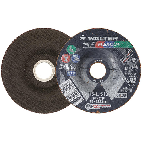 FLEXCUT Grinding Wheel, 5", 36 Grit, Aluminum Oxide, 7/8", 12200 RPM, Type 29 Industrial Sales