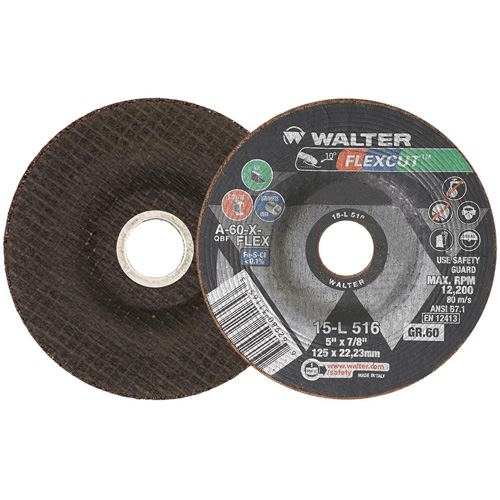 FLEXCUT Grinding Wheel, 5", 60 Grit, Aluminum Oxide, 7/8", 12200 RPM, Type 29 Industrial Sales