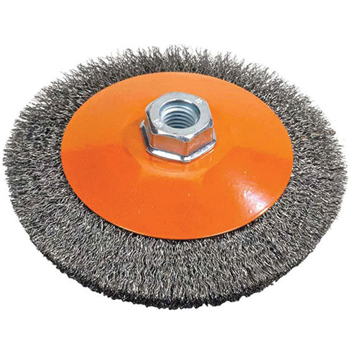 Meule soucoupe &agrave; fils cr&ecirc;p&eacute;s, 4" dia., Fils 0,012", Arbre 5/8"-11 Industrial Sales