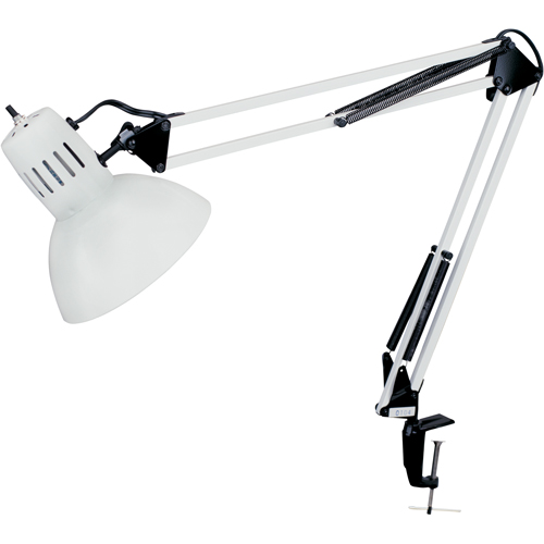 Lampes de bureau &agrave; pince - Bras flexible, 100 W, Incandescente, Pinces serre-joints, Col 36", Blanc Industrial Sales