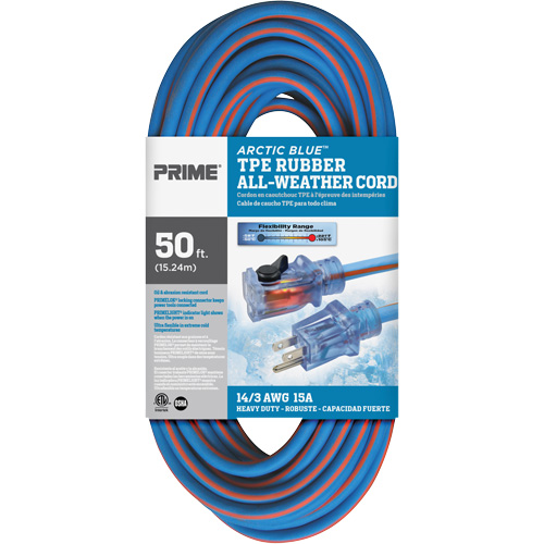 Cordon rallonge Arctic Blue, Toutes saisons, SJEOW, AWG 14/3, 15 A, 50' Industrial Sales