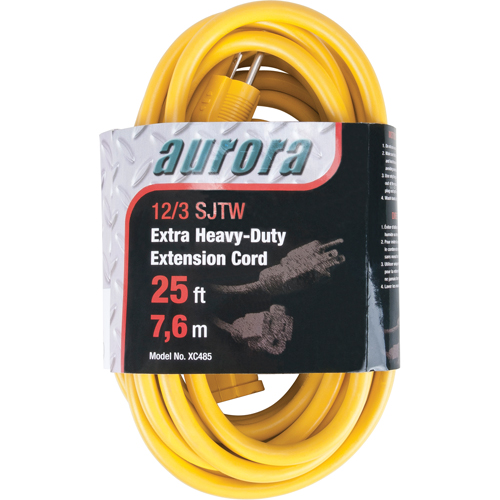 Vinyl Extension Cord, Outdoor, SJTW, 12/3 AWG, 15 A, 25' Industrial Sales