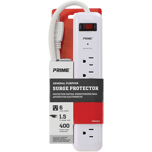 Surge Protector, 6 Outlets, 400 J, 1875 W, 2' Cord Industrial Sales