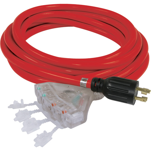 Rallonge pour g&eacute;n&eacute;ratrice &agrave; quatre prises, STW, AWG 10, 20 A, 4 prise(s), 25' Industrial Sales
