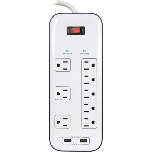 USB Charging Surge Protectors, 8 Outlets, 2400 J, 1875 W, 6' Cord Industrial Sales