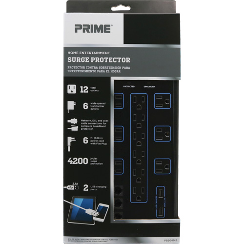 USB Charging Surge Protectors, 12 Outlets, 4200 J, 1875 W, 6' Cord Industrial Sales