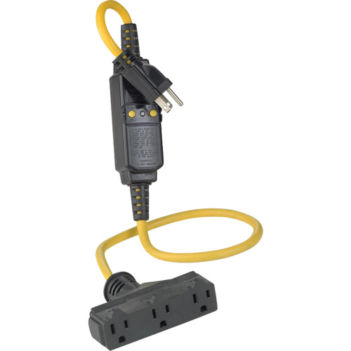 Triple-Tap Inline GCFI Extension Cord & Connector, 120 V, 15 Amps, 3' Cord Industrial Sales