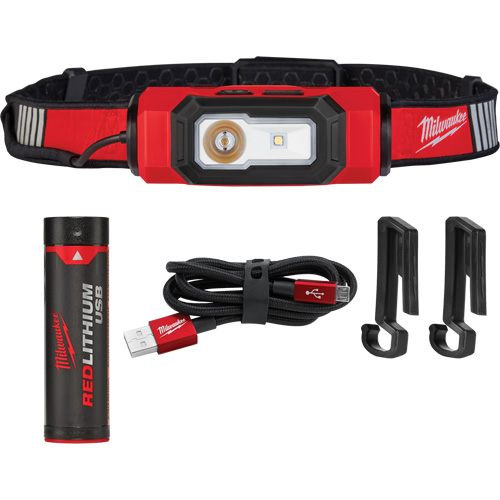 Lampe USB pour casque de s&eacute;curit&eacute; Beacon, DEL, 600 lumens, 2 hres de fonctionnement, piles Rechargeable Industrial Sales