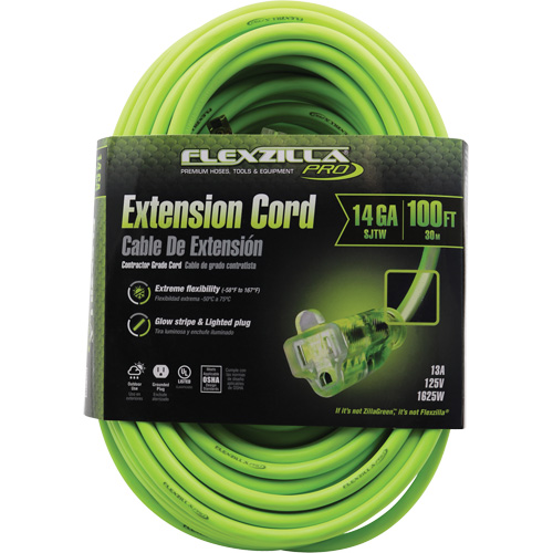 Flexzilla&reg; Pro Industrial Extension Cord, All-Weather, SJTW, 14/3 AWG, 15 A, 100' Industrial Sales
