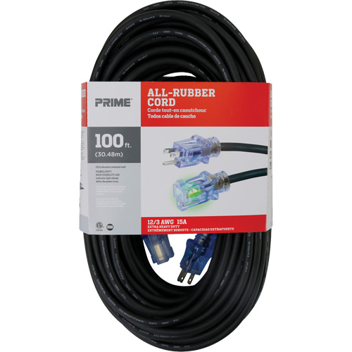 Cordon rallonge All-Rubber, Ext&eacute;rieur, SJOOW, AWG 12/3, 15 A, 100' Industrial Sales