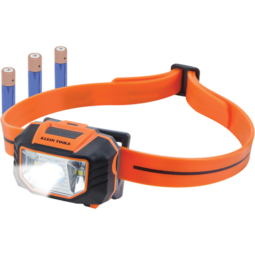 Headlamp with Silicone Hardhat Strap, LED, AAA Batteries, Plastic Industrial Sales