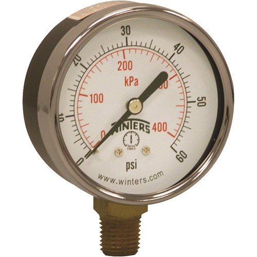 Economy Pressure Gauge, 2-1/2" , 0 - 60 psi, Bottom Mount, Analogue Industrial Sales