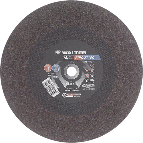 Ripcut Stainless Steel & Steel Cut-Off Wheel for Stationary Saws, 16" x 5/32", 1" Arbor, Type 1, Aluminum Oxide, 3800 RPM Industrial Sales