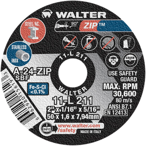 Zip Cut-Off Wheel, 2" x 1/16", 5/16" Arbor, Type 1, Aluminum Oxide, 5100 RPM Industrial Sales
