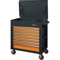 GSX Series Rolling Tool Cart with Tilt Top, 7 Drawers, 35" L x 20" W x 39" H, Black/Orange Industrial Sales
