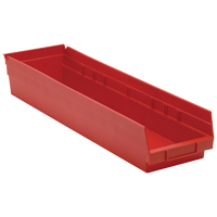 Shelf Bins, 6-5/8" W x 4" H x 23-5/8" D, Red, 50 lbs. Capacity Industrial Sales
