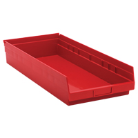 Shelf Bins, 11-1/8" W x 4" H x 23-5/8" D, Red, 50 lbs. Capacity Industrial Sales