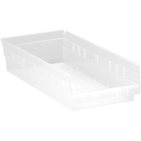 Shelf Bins, 8-3/8" W x 4" H x 17-7/8" D, Clear, 40 lbs. Capacity Industrial Sales