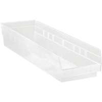 Shelf Bins, 6-5/8" W x 4" H x 23-5/8" D, Clear, 50 lbs. Capacity Industrial Sales