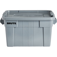 Brute Storage Tote with Lid, 27.88” D x 17.38” W x 15.13” H, 160 lbs. Capacity, Grey Industrial Sales