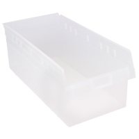 Store-Max Shelf Bins, 11-1/8" W x 8" H x 23-5/8" D, Clear, 68 lbs. Capacity Industrial Sales