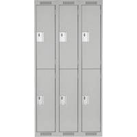 Clean Line Lockers, 2 -tier, Bank of 3, 36" x 18" x 72", Steel, Grey, Rivet (Assembled) Industrial Sales