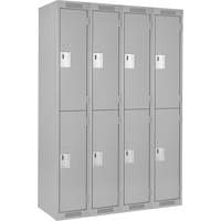 Clean Line Lockers, 2 -tier, Bank of 4, 48" x 18" x 72", Steel, Grey, Rivet (Assembled) Industrial Sales