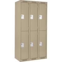 Clean Line Lockers, 2 -tier, Bank of 3, 36" x 18" x 72", Steel, Beige, Rivet (Assembled) Industrial Sales