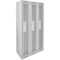 Clean Line Lockers, Bank of 3, 36" x 15" x 72", Steel, Grey, Rivet (Assembled), Perforated Industrial Sales