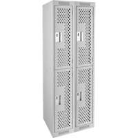 Clean Line Lockers, 2 -tier, Bank of 2, 24" x 15" x 72", Steel, Grey, Rivet (Assembled), Perforated Industrial Sales