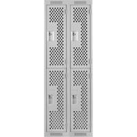 Clean Line Lockers, 2 -tier, Bank of 2, 24" x 15" x 72", Steel, Grey, Rivet (Assembled), Perforated Industrial Sales