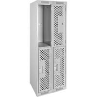 Clean Line Lockers, 2 -tier, Bank of 2, 24" x 15" x 72", Steel, Grey, Rivet (Assembled), Perforated Industrial Sales