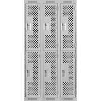 Clean Line Lockers, 2 -tier, Bank of 3, 36" x 15" x 72", Steel, Grey, Rivet (Assembled), Perforated Industrial Sales