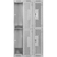 Clean Line Lockers, 2 -tier, Bank of 3, 36" x 15" x 72", Steel, Grey, Rivet (Assembled), Perforated Industrial Sales