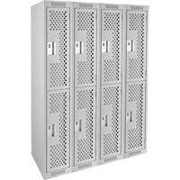 Casiers Clean Line, 2 niveaux, Bloc de 4, 48" x 15" x 72", Acier, Gris, Rivet (assembl&eacute;), Perfor&eacute; Industrial Sales
