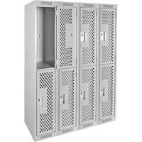 Casiers Clean Line, 2 niveaux, Bloc de 4, 48" x 15" x 72", Acier, Gris, Rivet (assembl&eacute;), Perfor&eacute; Industrial Sales