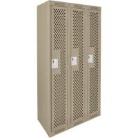 Clean Line Lockers, Bank of 3, 36" x 15" x 72", Steel, Beige, Rivet (Assembled), Perforated Industrial Sales