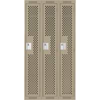 Clean Line Lockers, Bank of 3, 36" x 15" x 72", Steel, Beige, Rivet (Assembled), Perforated Industrial Sales