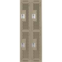 Clean Line Lockers, 2 -tier, Bank of 2, 24" x 15" x 72", Steel, Beige, Rivet (Assembled), Perforated Industrial Sales