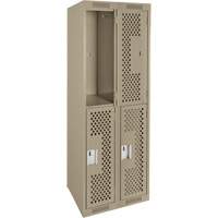Clean Line Lockers, 2 -tier, Bank of 2, 24" x 15" x 72", Steel, Beige, Rivet (Assembled), Perforated Industrial Sales