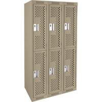 Clean Line Lockers, 2 -tier, Bank of 3, 36" x 15" x 72", Steel, Beige, Rivet (Assembled), Perforated Industrial Sales
